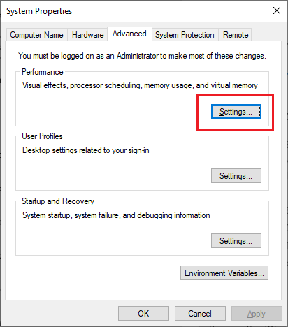 Data Execution Prevention Settings