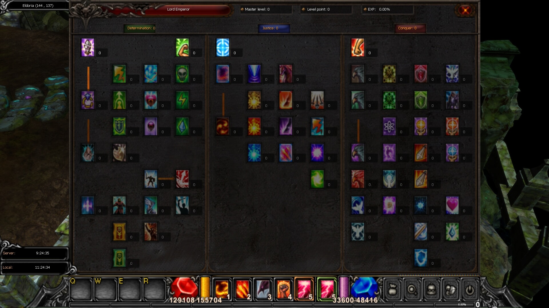 Master Skill Tree interface showing skill categories and point allocation in MU Online